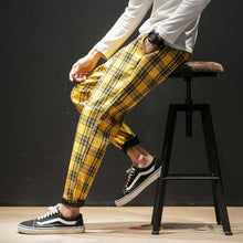 Load image into Gallery viewer, Dropshipping Japanese Streerwear Men Plaid Pants 2020 Autumn Fashion Slim Man Casual Trousers Korean Male Harem Pants