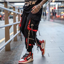 Load image into Gallery viewer, Men Hip Hop Black Cargo Pants joggers Sweatpants Overalls Men Ribbons Streetwear Harem Pants Women Fashions Trousers
