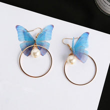 Load image into Gallery viewer, Korean Retro Asymmetric Butterfly Imitation Pearl Earrings Fashion Round Flower Brincos Long Statement Wings Earrings Jewelry