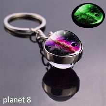 Load image into Gallery viewer, Glow In The Dark Solar System Planet Keyring Galaxy Nebula Luminous Keychain Moon Earth Sun Double Side Glass Ball Key Chain