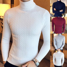 Load image into Gallery viewer, Casual Men Winter Solid Color Turtle Neck Long Sleeve Twist Knitted Slim Sweater Men's Knitted Sweaters Pullover Men Knitwear