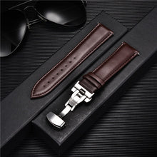Load image into Gallery viewer, Smooth Genuine Calfskin Leather Watchband 18mm 20mm 22mm 24mm Straps with Solid Automatic Butterfly Buckle Business Watch Band