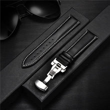 Load image into Gallery viewer, Smooth Genuine Calfskin Leather Watchband 18mm 20mm 22mm 24mm Straps with Solid Automatic Butterfly Buckle Business Watch Band