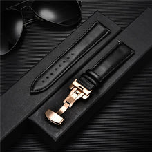 Load image into Gallery viewer, Smooth Genuine Calfskin Leather Watchband 18mm 20mm 22mm 24mm Straps with Solid Automatic Butterfly Buckle Business Watch Band