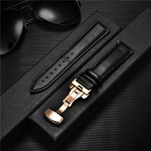 Load image into Gallery viewer, Smooth Genuine Calfskin Leather Watchband 18mm 20mm 22mm 24mm Straps with Solid Automatic Butterfly Buckle Business Watch Band