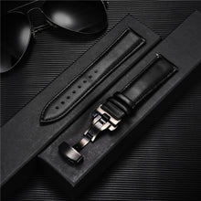 Load image into Gallery viewer, Smooth Genuine Calfskin Leather Watchband 18mm 20mm 22mm 24mm Straps with Solid Automatic Butterfly Buckle Business Watch Band