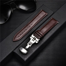 Load image into Gallery viewer, Smooth Genuine Calfskin Leather Watchband 18mm 20mm 22mm 24mm Straps with Solid Automatic Butterfly Buckle Business Watch Band