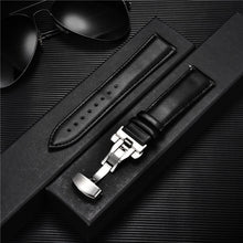 Load image into Gallery viewer, Smooth Genuine Calfskin Leather Watchband 18mm 20mm 22mm 24mm Straps with Solid Automatic Butterfly Buckle Business Watch Band