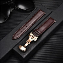 Load image into Gallery viewer, Smooth Genuine Calfskin Leather Watchband 18mm 20mm 22mm 24mm Straps with Solid Automatic Butterfly Buckle Business Watch Band