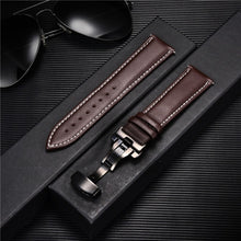 Load image into Gallery viewer, Smooth Genuine Calfskin Leather Watchband 18mm 20mm 22mm 24mm Straps with Solid Automatic Butterfly Buckle Business Watch Band