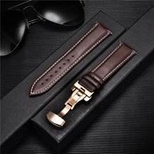 Load image into Gallery viewer, Smooth Genuine Calfskin Leather Watchband 18mm 20mm 22mm 24mm Straps with Solid Automatic Butterfly Buckle Business Watch Band