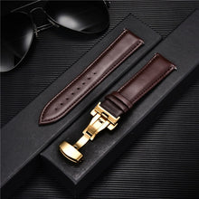 Load image into Gallery viewer, Smooth Genuine Calfskin Leather Watchband 18mm 20mm 22mm 24mm Straps with Solid Automatic Butterfly Buckle Business Watch Band