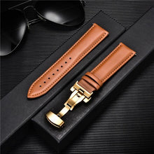 Load image into Gallery viewer, Smooth Genuine Calfskin Leather Watchband 18mm 20mm 22mm 24mm Straps with Solid Automatic Butterfly Buckle Business Watch Band
