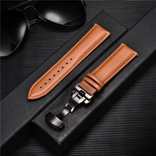 Load image into Gallery viewer, Smooth Genuine Calfskin Leather Watchband 18mm 20mm 22mm 24mm Straps with Solid Automatic Butterfly Buckle Business Watch Band