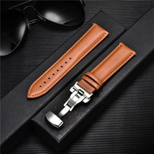 Load image into Gallery viewer, Smooth Genuine Calfskin Leather Watchband 18mm 20mm 22mm 24mm Straps with Solid Automatic Butterfly Buckle Business Watch Band