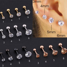 Load image into Gallery viewer, 1 pcs Medical Stainless steel Crystal Zircon Ear Studs Earrings For Women/Men 4 Prong Tragus Cartilage Piercing Jewelry