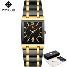 Load image into Gallery viewer, Relogio Masculino WWOOR Gold Watch Men Square Mens Watches Top Brand Luxury Golden Quartz Stainless Steel Waterproof Wrist Watch