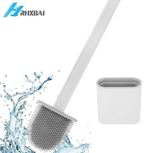 Load image into Gallery viewer, Silicone Bristles Toilet Brush and Holder for Bathroom Storage and Organization Compact Wall Hang Cleaning Kit WC Accessories