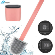 Load image into Gallery viewer, Silicone Bristles Toilet Brush and Holder for Bathroom Storage and Organization Compact Wall Hang Cleaning Kit WC Accessories
