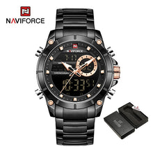 Load image into Gallery viewer, NAVIFORCE Men Military Sport Wrist Watch Gold Quartz Steel Waterproof Dual Display Male Clock Watches Relogio Masculino 9163