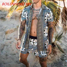 Load image into Gallery viewer, NEW Men Hawaiian Sets Printing 2021 Summer Short Sleeve Button Shirt Beach Shorts Streetwear Casual Mens Suit 2 Pieces INCERUN
