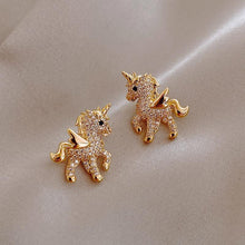 Load image into Gallery viewer, 2021 New Cute Animal Stud Earrings for Women Temperament Horse Kitten Owl Pearl Rhinestone Earring Girls Birthday Party Jewelry
