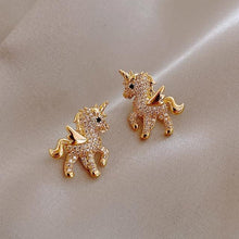 Load image into Gallery viewer, 2021 New Cute Animal Stud Earrings for Women Temperament Horse Kitten Owl Pearl Rhinestone Earring Girls Birthday Party Jewelry