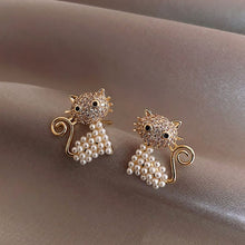 Load image into Gallery viewer, 2021 New Cute Animal Stud Earrings for Women Temperament Horse Kitten Owl Pearl Rhinestone Earring Girls Birthday Party Jewelry
