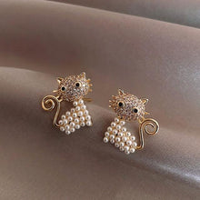 Load image into Gallery viewer, 2021 New Cute Animal Stud Earrings for Women Temperament Horse Kitten Owl Pearl Rhinestone Earring Girls Birthday Party Jewelry