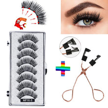Load image into Gallery viewer, 8 pcs/2 pairs magnetic eyelashes with 5 magnets, reusable handmade 3D mink false eyelashes natural with magnetic tweezers