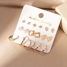 Load image into Gallery viewer, Women's Earrings Set Retro Korean Geometric Stud Earrings for Women Korean Gold Small Metal Pearl Earring 2021 Trend Jewelry