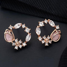 Load image into Gallery viewer, 2020 New Arrival Classic Round Pink Green Crystal Stud Earrings Sweet Flower Cirlce Jewelry Fashion Brincos Gift for women
