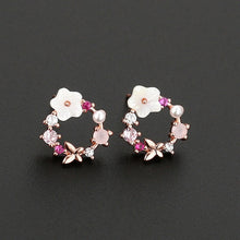 Load image into Gallery viewer, 2020 New Arrival Classic Round Pink Green Crystal Stud Earrings Sweet Flower Cirlce Jewelry Fashion Brincos Gift for women