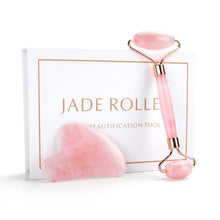 Load image into Gallery viewer, Natural Rose Quartz Jade Roller Gua Sha Set Facial Body Massager Roller Jade Stone Massage Set Face Lifting Beauty Massage Tool