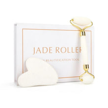 Load image into Gallery viewer, Natural Rose Quartz Jade Roller Gua Sha Set Facial Body Massager Roller Jade Stone Massage Set Face Lifting Beauty Massage Tool