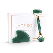 Load image into Gallery viewer, Natural Rose Quartz Jade Roller Gua Sha Set Facial Body Massager Roller Jade Stone Massage Set Face Lifting Beauty Massage Tool