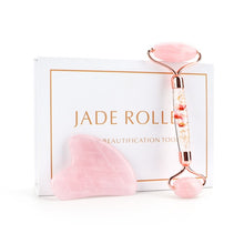 Load image into Gallery viewer, Natural Rose Quartz Jade Roller Gua Sha Set Facial Body Massager Roller Jade Stone Massage Set Face Lifting Beauty Massage Tool