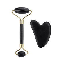 Load image into Gallery viewer, Natural Rose Quartz Jade Roller Gua Sha Set Facial Body Massager Roller Jade Stone Massage Set Face Lifting Beauty Massage Tool