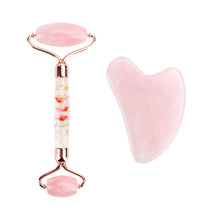 Load image into Gallery viewer, Natural Rose Quartz Jade Roller Gua Sha Set Facial Body Massager Roller Jade Stone Massage Set Face Lifting Beauty Massage Tool
