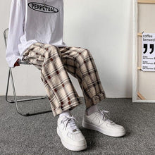 Load image into Gallery viewer, Men Pants Plaid Loose Comfortable Retro Casual All-match Elastic Waist Chic Wide Leg Trousers Fashion Streetwear Korean Style