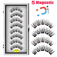 Load image into Gallery viewer, LEKOFO 8PCS 5 Magnets 3D Magnetic False Eyelashes Handmade Artificial Faux Cils Magnetic Natural Mink Eyelashes with Tweezers