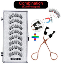 Load image into Gallery viewer, 8 pcs/2 pairs magnetic eyelashes with 5 magnets, reusable handmade 3D mink false eyelashes natural with magnetic tweezers