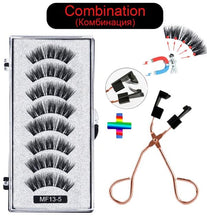 Load image into Gallery viewer, 8 pcs/2 pairs magnetic eyelashes with 5 magnets, reusable handmade 3D mink false eyelashes natural with magnetic tweezers