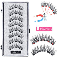 Load image into Gallery viewer, 8 pcs/2 pairs magnetic eyelashes with 5 magnets, reusable handmade 3D mink false eyelashes natural with magnetic tweezers
