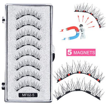 Load image into Gallery viewer, 8 pcs/2 pairs magnetic eyelashes with 5 magnets, reusable handmade 3D mink false eyelashes natural with magnetic tweezers