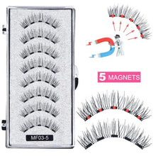 Load image into Gallery viewer, 8 pcs/2 pairs magnetic eyelashes with 5 magnets, reusable handmade 3D mink false eyelashes natural with magnetic tweezers