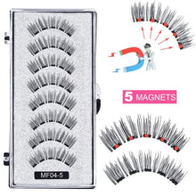 Load image into Gallery viewer, 8 pcs/2 pairs magnetic eyelashes with 5 magnets, reusable handmade 3D mink false eyelashes natural with magnetic tweezers