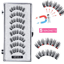 Load image into Gallery viewer, 8 pcs/2 pairs magnetic eyelashes with 5 magnets, reusable handmade 3D mink false eyelashes natural with magnetic tweezers