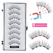 Load image into Gallery viewer, 8 pcs/2 pairs magnetic eyelashes with 5 magnets, reusable handmade 3D mink false eyelashes natural with magnetic tweezers
