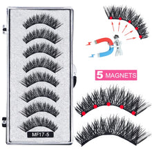 Load image into Gallery viewer, 8 pcs/2 pairs magnetic eyelashes with 5 magnets, reusable handmade 3D mink false eyelashes natural with magnetic tweezers